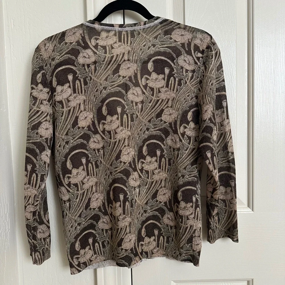 Tory Burch Vanessa Metallic Floral Jacquard Cardigan –‎ Brown & Gold